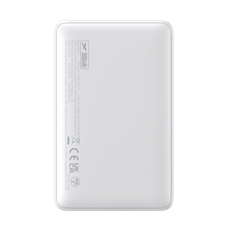 Baseus EnerFill FP11 Power Bank 10000mAh 15W Moon White back view on white background