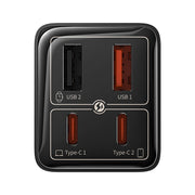 Black multi-port charging adapter with USB and Type-C ports on a white background