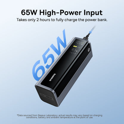 Power bank with 65W high-power input on a light blue background