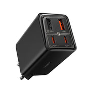 Black multi-port charging adapter with USB and Type-C ports on a white background