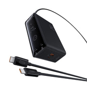Baseus Digital GaN Intelligent Desktop Fast Charger 3C+U+DC 240W EU Cluster Black (With:DC-DC Charging Cable 240W 1m Black) on white background