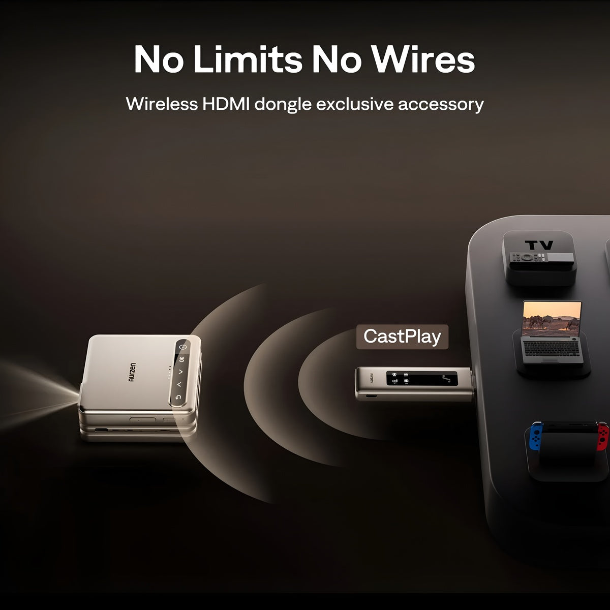 Aurzen CastPlay Wireless HDMI Dongle (1080P @ 60Hz, 4K Decoding, DRM Streaming)