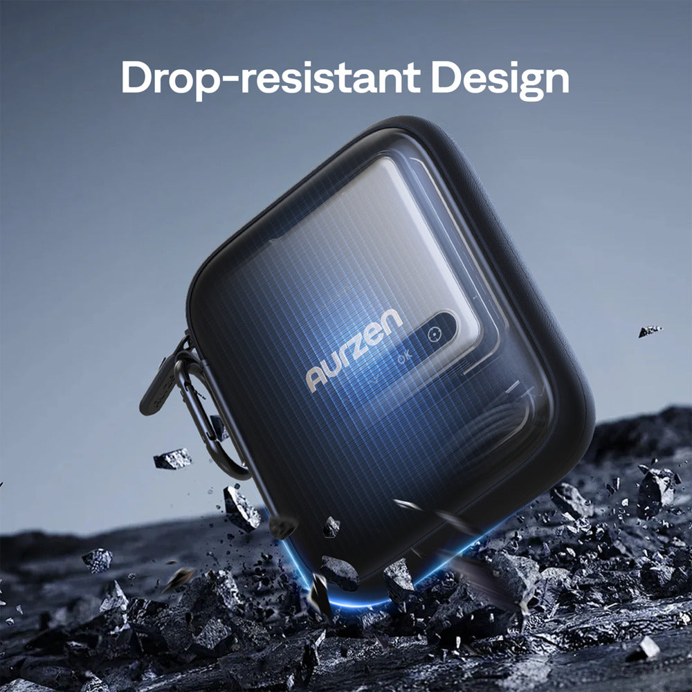 Black case with 'Aurzen' branding on a rocky surface with text 'Drop-resistant Design'.