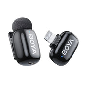 BOYA Mini‑16 Ultra‑Compact Wireless Microphone for iPhone & iPad (Lightning, 2.4 GHz, 100 m Range) BOYA wireless microphone transmitter and receiver on a white background