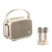 Portable speaker with two microphones on a white background