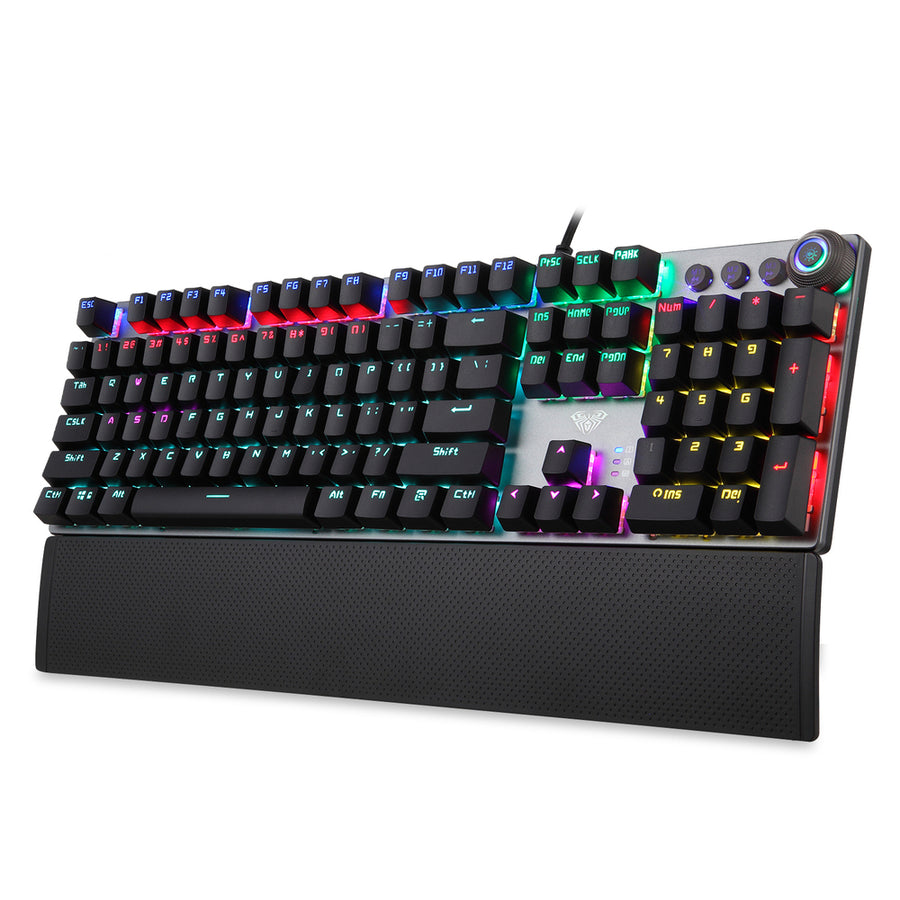 Mechanical keyboard with RGB lighting on a white background