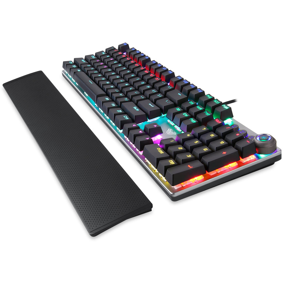 Mechanical keyboard with RGB lighting on a white background