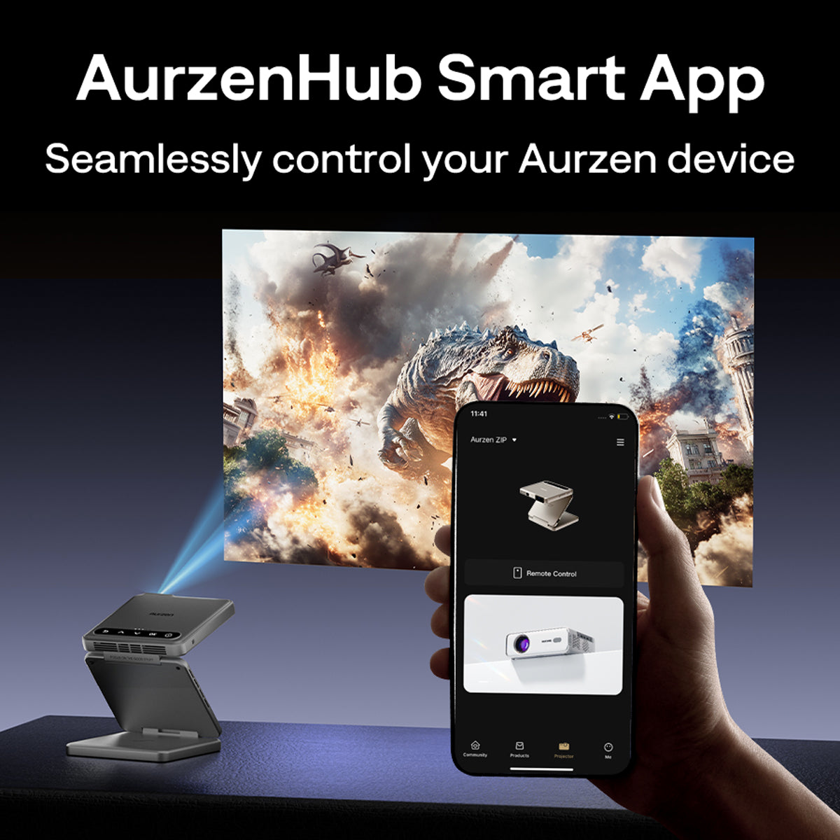 Aurzen ZIP Tri‑Fold Portable Projector (720p HD, AirLink, 1.5H Battery)