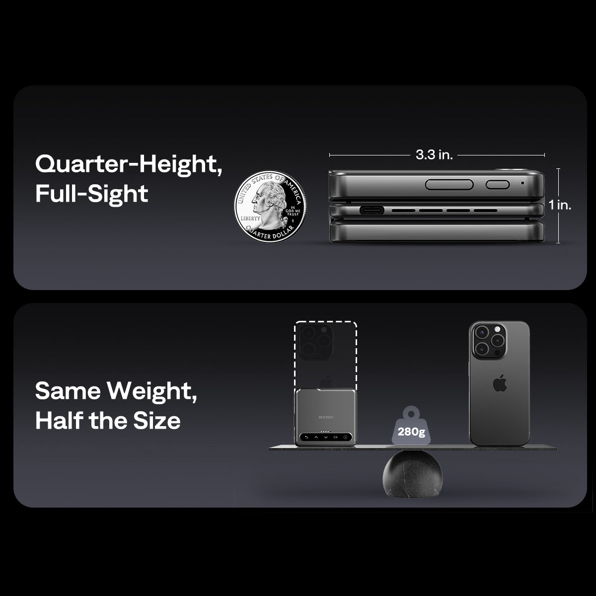 Aurzen ZIP Tri‑Fold Portable Projector (720p HD, AirLink, 1.5H Battery)