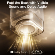 Dolby audio speaker with sound waves and text 'Feel the Beat with Visible Sound and Dolby Audio'.