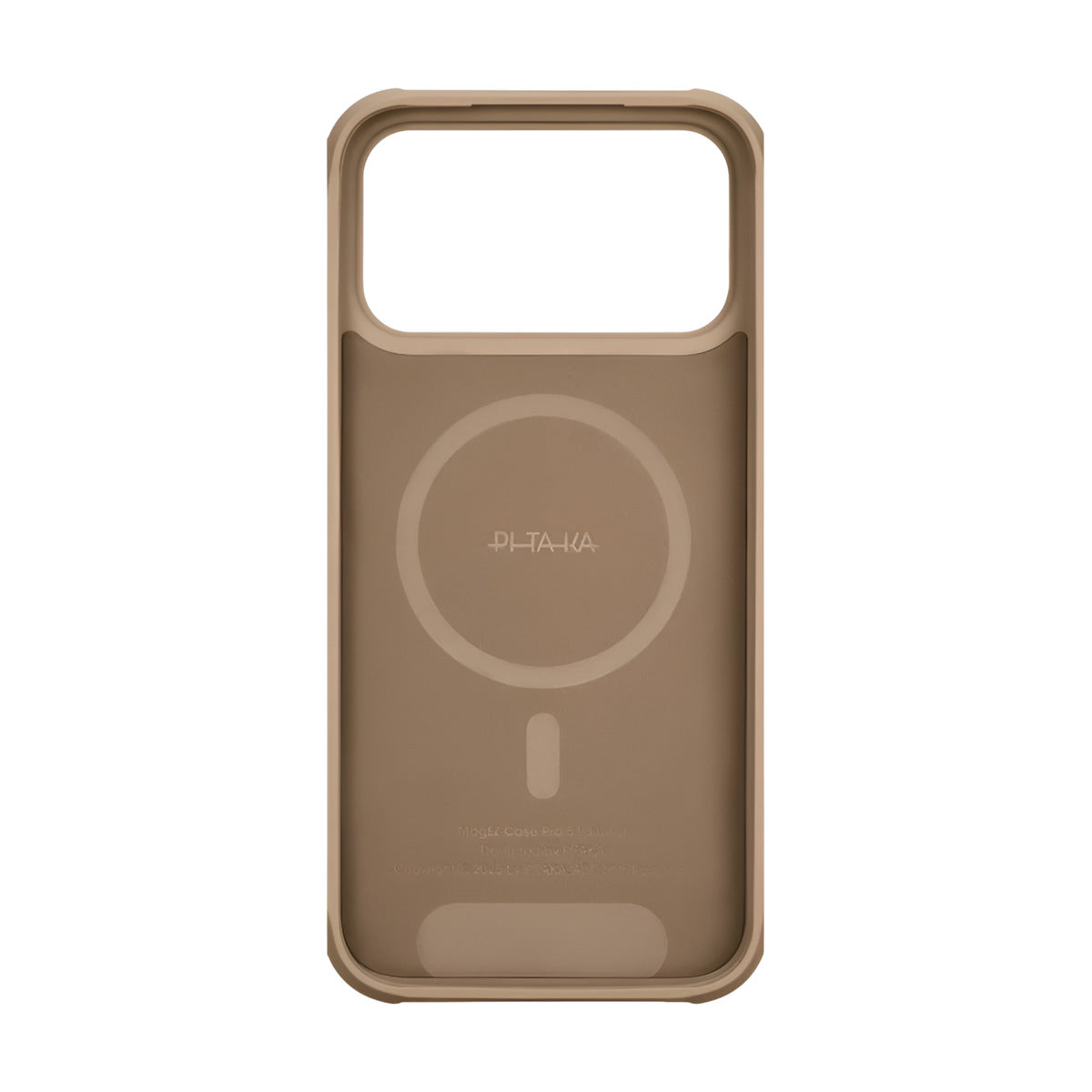 PITAKA ProGaurd Aramid Fibre Case for iPhone 17 Pro Max Brown phone case with wireless charging pad on a white background