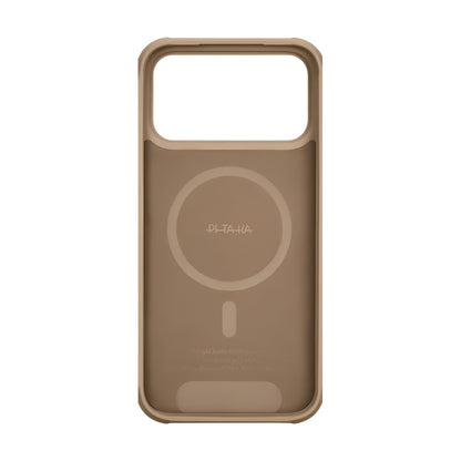 PITAKA ProGaurd Aramid Fibre Case for iPhone 17 Pro Max Brown phone case with wireless charging pad on a white background
