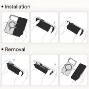 PITAKA Ultra‑Slim Aramid Fibre Case for iPhone 17 Pro Max Step-by-step instructions for installing and removing a phone case.