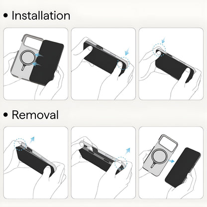PITAKA Ultra‑Slim Aramid Fibre Case for iPhone 17 Pro Max Step-by-step instructions for installing and removing a phone case.
