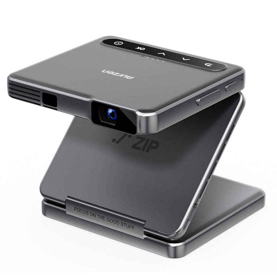 Aurzen ZIP Tri‑Fold Portable Projector (720p HD, AirLink, 1.5H Battery)