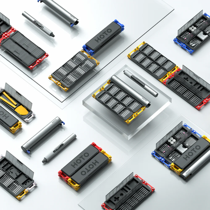 Collection of HOTO tool sets on a light gray background