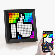 Pixel art display and smartphone with pixel art app on a white background