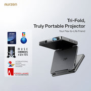 Aurzen ZIP Tri‑Fold Portable Projector (720p HD, AirLink, 1.5H Battery)