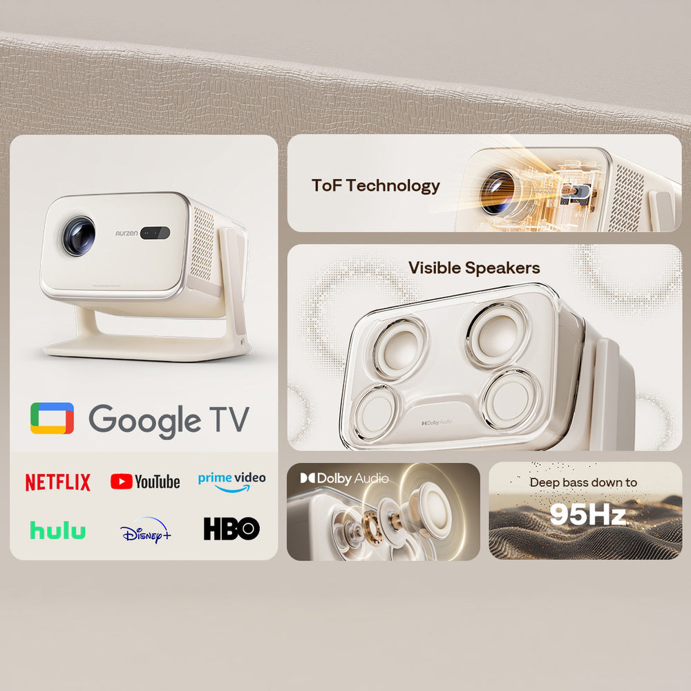 Aurzen Boom Mini Smart Projector (1080p Full HD, 500 ANSI Lumens, Google TV)