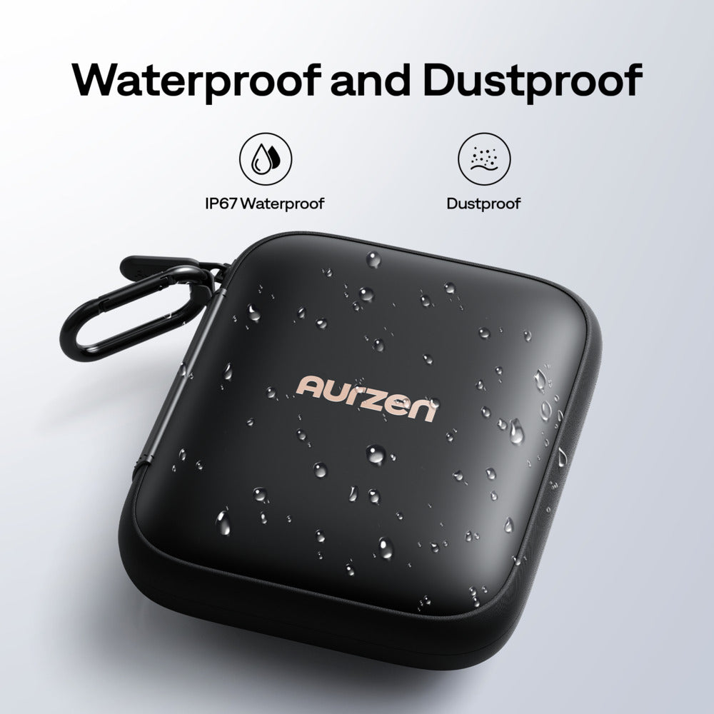 Aurzen CasePlay Protective Case (Shockproof, IP67 Water-Resistant, for ZIP Projector) Black Aurzen case with water droplets on a light gray background