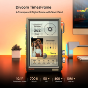 Divoom Times Frame 10.1" Transparent Smart Display (64GB, Wi‑Fi 6, RGB Lighting) Divoom TimesFrame digital frame with transparent screen on a blurred background