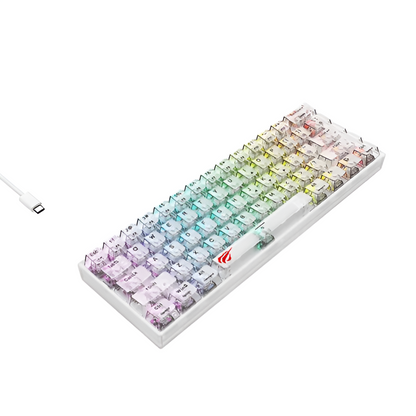 Keyboard with pastel-colored keys on a white background