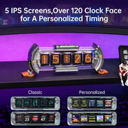Divoom Times Gate 5‑Screen Smart Pixel Display (Wi‑Fi, RGB, Live Data Tracker) Digital clock with customizable faces on a dark background