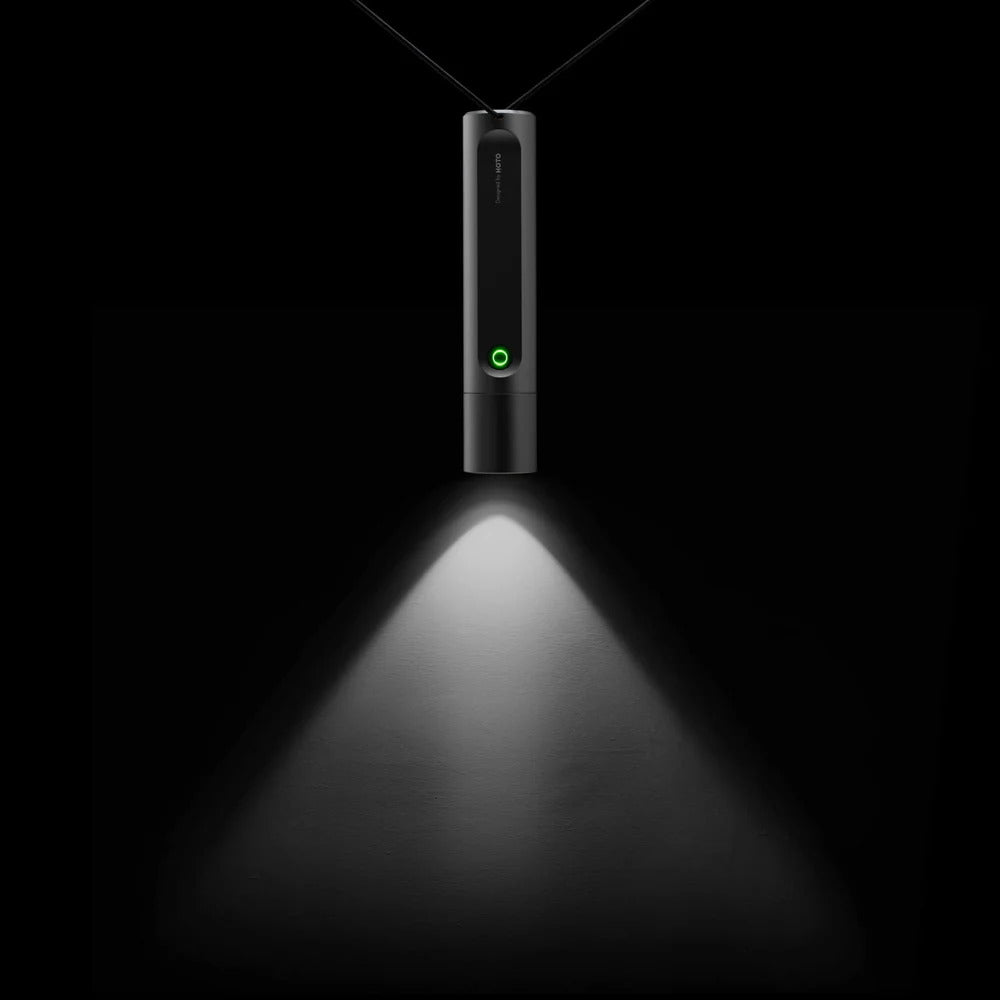 HOTO Flashlight Fit 280 Lumens Rechargeable Torch Black flashlight with a green light on a black background