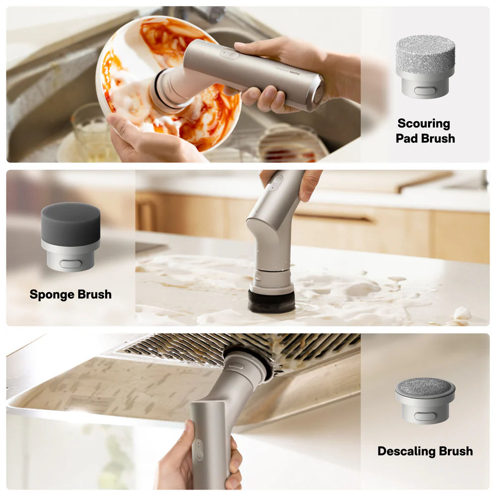 HOTO Electric Kitchen Scrubber 9 Brush Head Set Multifunctional cleaning brush with different brushes for kitchen tasks.
