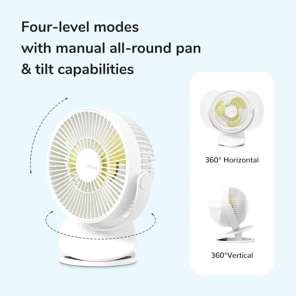 Jisulife Life1 Plus Clip Fan Rechargeable Portable 4000mAh with four level modes with manual all round pan and tilt