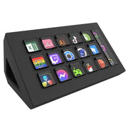 Black electronic device with colorful app icons on a white background