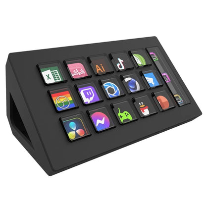 Black electronic device with colorful app icons on a white background