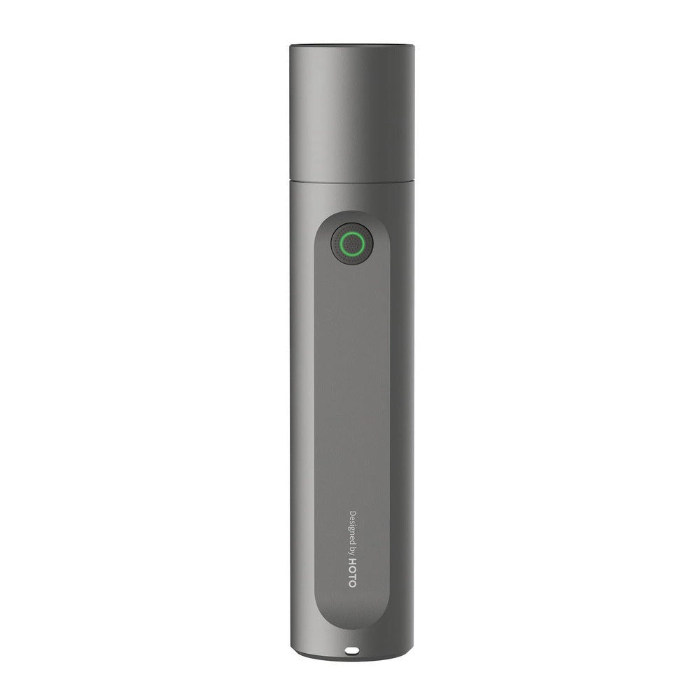 HOTO Flashlight Fit 280 Lumens Rechargeable Torch Grey electronic device with a green indicator light on a white background