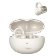 Bose wireless earbuds with charging case on a white background