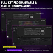 Keyboard customization software interface with various customization options on a dark background.