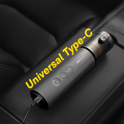 HOTO AutoCare Air Duster & Vacuum ,Black cylindrical device with 'Universal Type-C' text on a dark background
