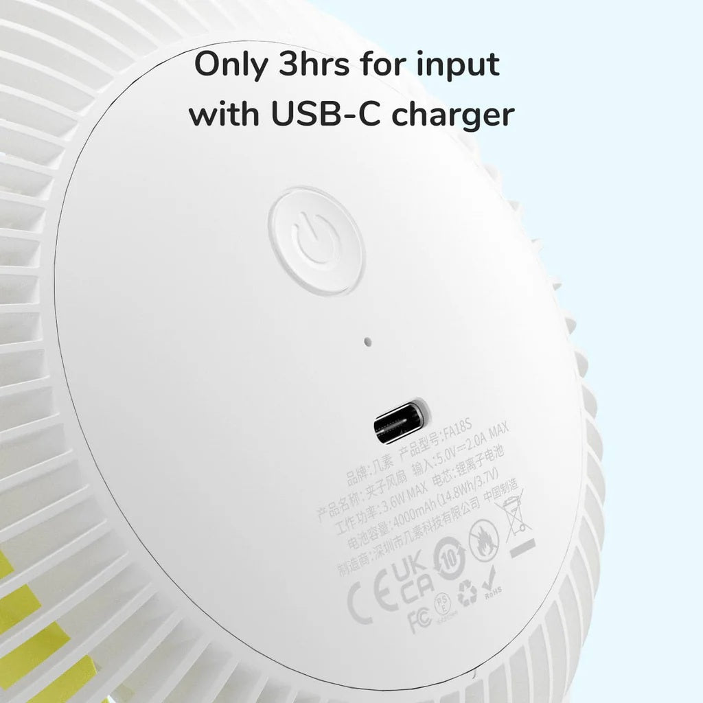 Jisulife Life1 Plus Clip Fan Rechargeable Portable 4000mAh 3 hr recharge time with type c port