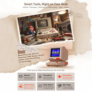 Divoom MiniToo Retro Pixel Bluetooth Speaker (1.77" Screen, 5W, App Control) Vintage-style computer with digital clock and alarm features on a textured background