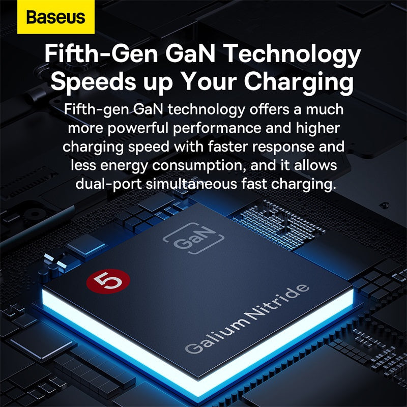 Baseus 65W GaN5 Fast Charger | USB-C + USB-A with Cable