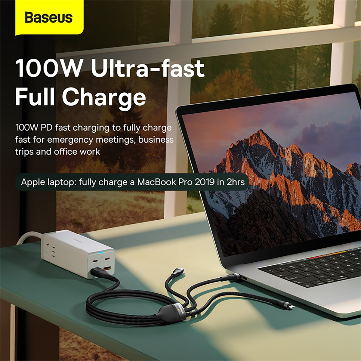 Baseus Flash Series 100W Two-for-three Charging Cable U+C to M+L+C