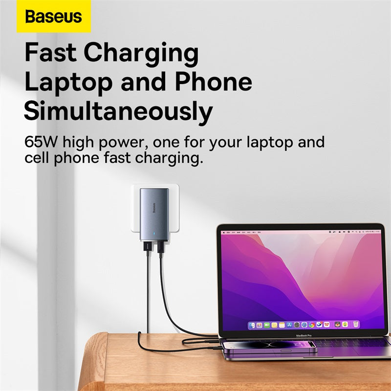Baseus 65W GaN5 Fast Charger | USB-C + USB-A with Cable