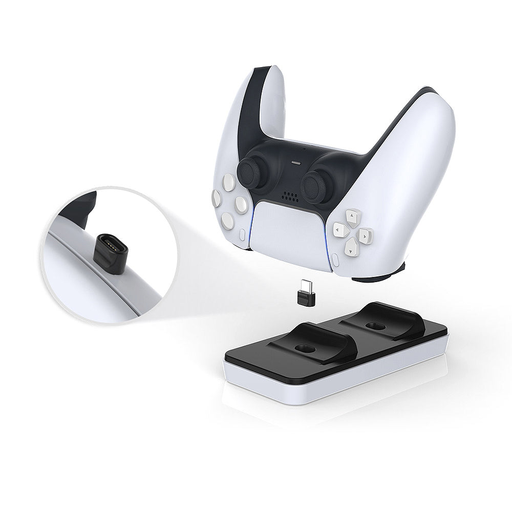 White gaming controller with black accents on a white background