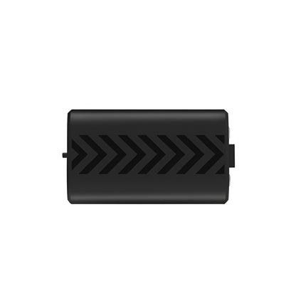 Black rectangular device with arrow patterns on a white background