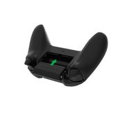Black car seat clip on a white background