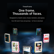 Collection of digital watches with customizable faces on a dark background, featuring the brand 'TimesFrame'.