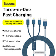 Baseus Superior Series Fast Charging Data Cable USB to M+L+C 3.5A 1.5m