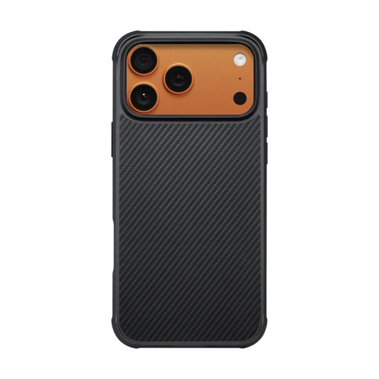 PITAKA ProGaurd Aramid Fibre Case for iPhone 17 Pro Max Black phone case with carbon fiber texture on a white background