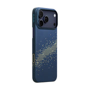 PITAKA Ultra‑Slim Aramid Fibre Case for iPhone 17 Pro Max Blue phone case with a textured pattern on a white background
