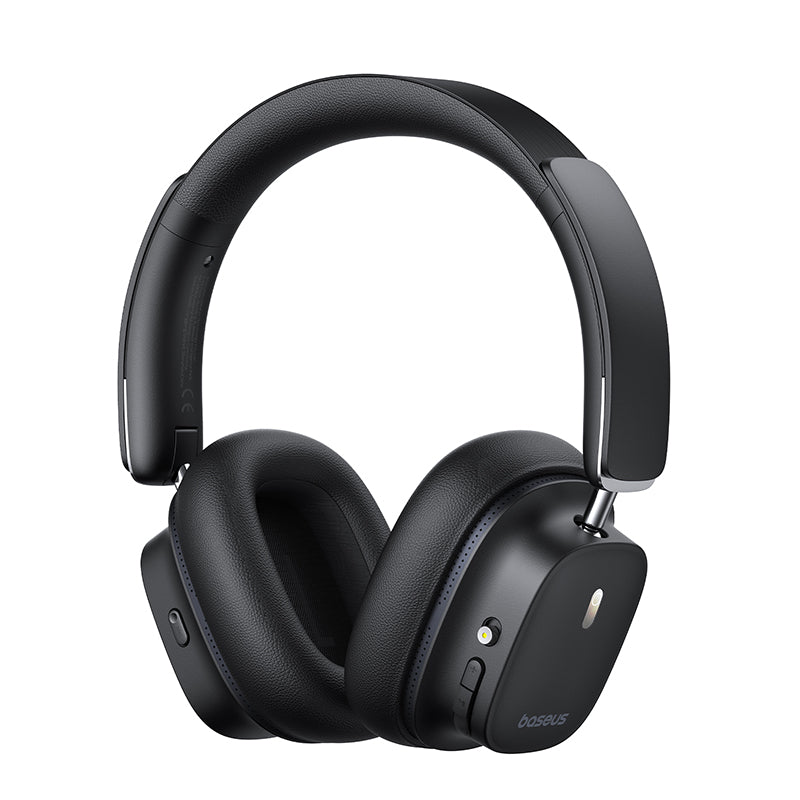 Black over-ear headphones on a white background