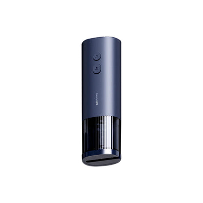 HOTO Electric Wine Opener. Blue cylindrical device with buttons on a white background